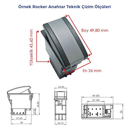 OTOKAR Doruk Otobüs Turbo Fan Anahtar Düğme Rocker Switch 8 Pin (On-On-On) - Ampullü 24V